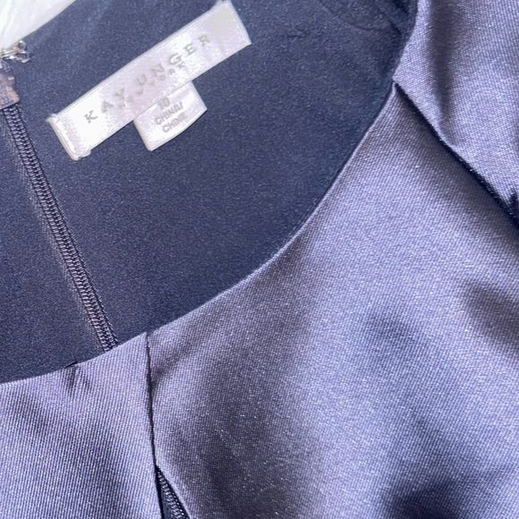 NEW Kay Unger Delfina Puff Sleeve Mikado Midnight/Pink Zinnia Gown Sz 10 - Picture 7 of 9